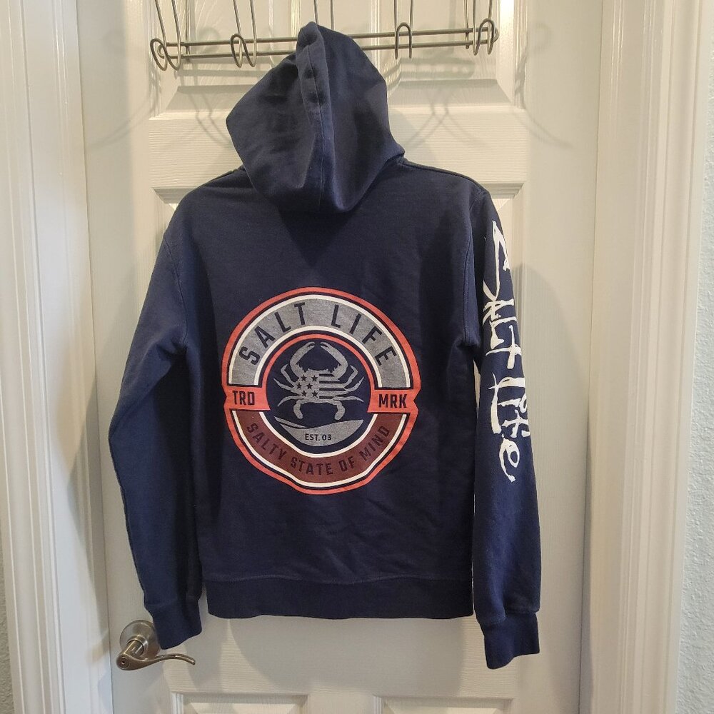 Salt Life Men's Blue Crab Zip Up Hoodie Hooded Sweatshirt- Small